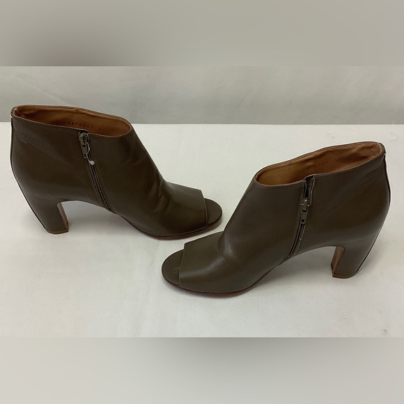 MAISON MARTIN MARGIELA Leather Peep Toe Ankle Brown Booties 8 ITALY  Cone Heel - Picture 3 of 6